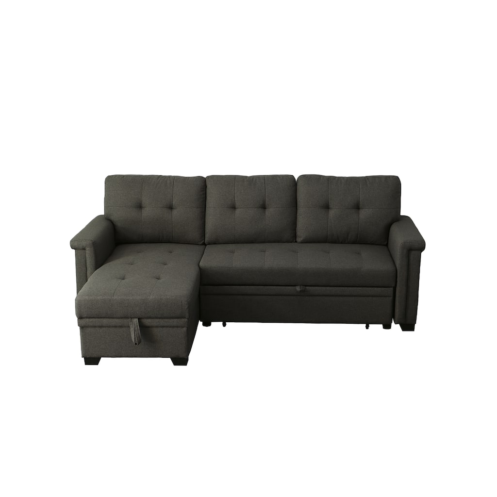 Ruben 84 Inch Reversible Sleeper Sectional Sofa, Storage Chaise, Dark Gray