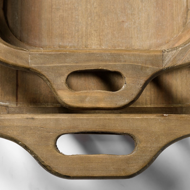 Louis Set of 2 Natural Wood Slated Nesting Trays - 27.6L x 14.0W x 4.9H