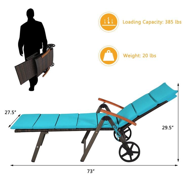 Premium Outdoor Rattan Chaise Lounge Recliner Chair for Relaxation - 56.5"~ 73" x 27.5" x 29.5"~44" (LX WX H)