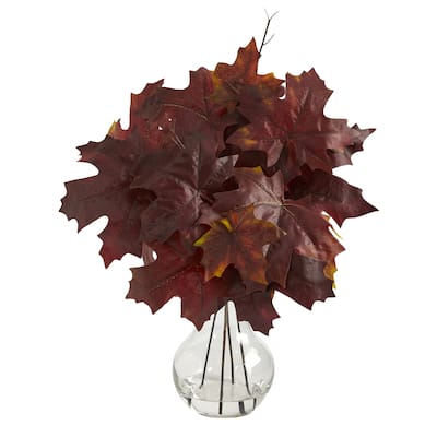 18" Autumn Maple Leaf Artificial Plant in Glass Planter