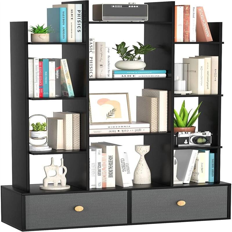 Book Shelf with 2 Drawers Free Standing Bookcase - 9.4"D x 31.5"W x 52"H