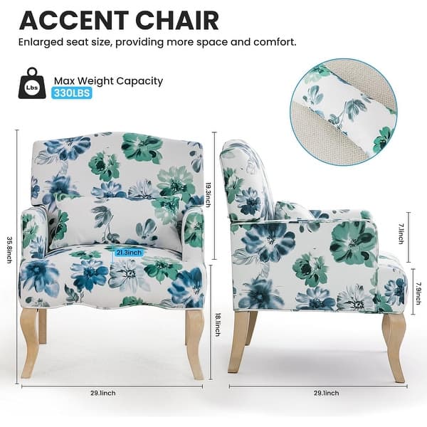 dimension image slide 3 of 5, EROMMY Floral Accent Chair for Living Room, Upholstered Wingback Armchair with Pillow.
