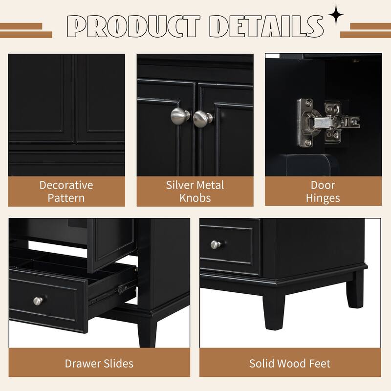 30" Bathroom Vanity W/Sink Combo, Multifunctional Bathroom Ceramic Sink Cabinet With Doors And Drawer, Removable Panel