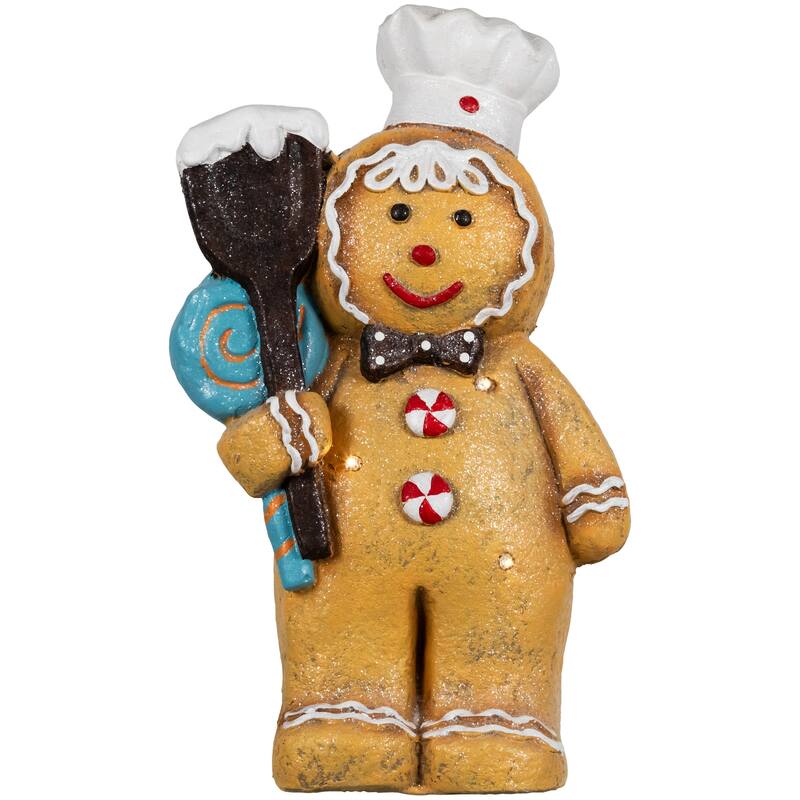 LED Lighted Glittered Gingerbread Snowman Chef Christmas Figure - 17.5"