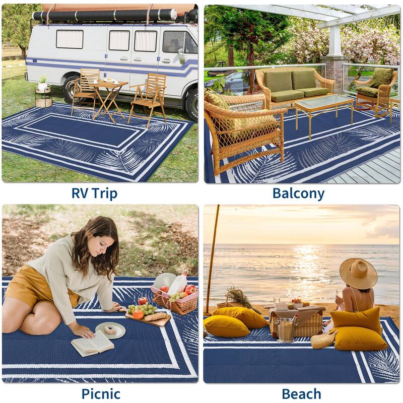 Outdoor Rug Waterproof Plastic Straw Rug Portable Camping Rug Leaves Pattern Outdoor Carpet for RV Porch Deck Camper