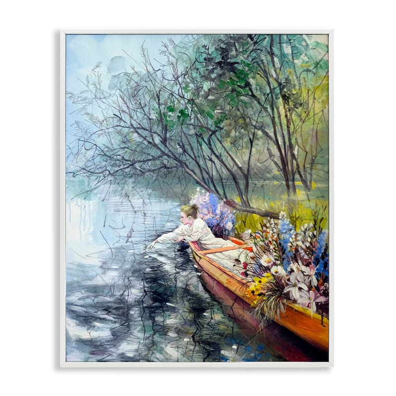 Stupell Woman in Floral Filled Boat Framed Giclee Art Design By Lucille Lee - 16 x 20 - White