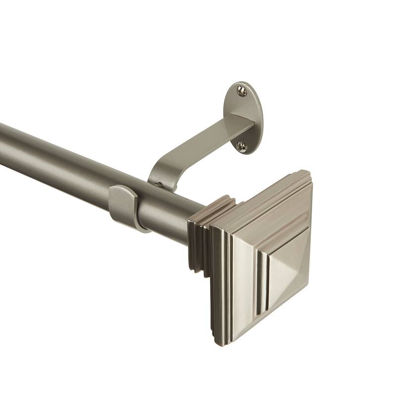 Elrene Florence Window Curtain Rod and Stacked Squares Shaped Finial - 86" to 120" - Antique Pewter