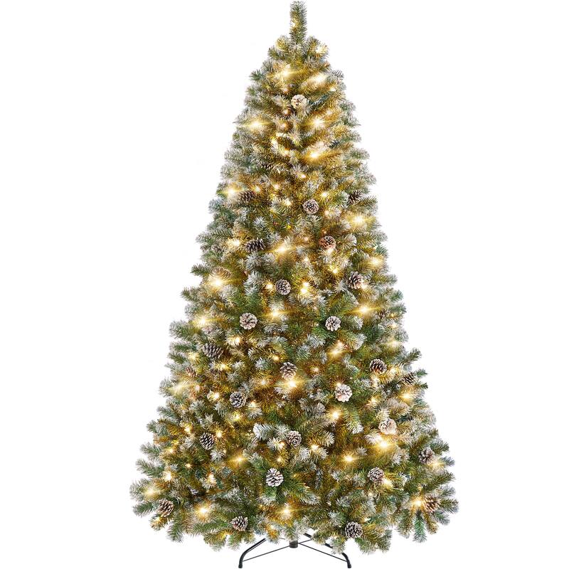 Yaheetech 4.5FT/6FT/7.5FT Pre-lit Frosted Artificial Christmas Tree with Stand Included, Green