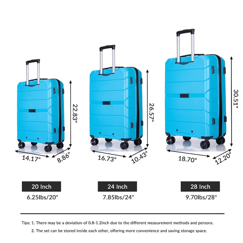 Hardshell Suitcase Spinner Wheels PP Luggage Sets Lightweight Durable Suitcase with TSA Lock,3-Piece Set (20/24/28)