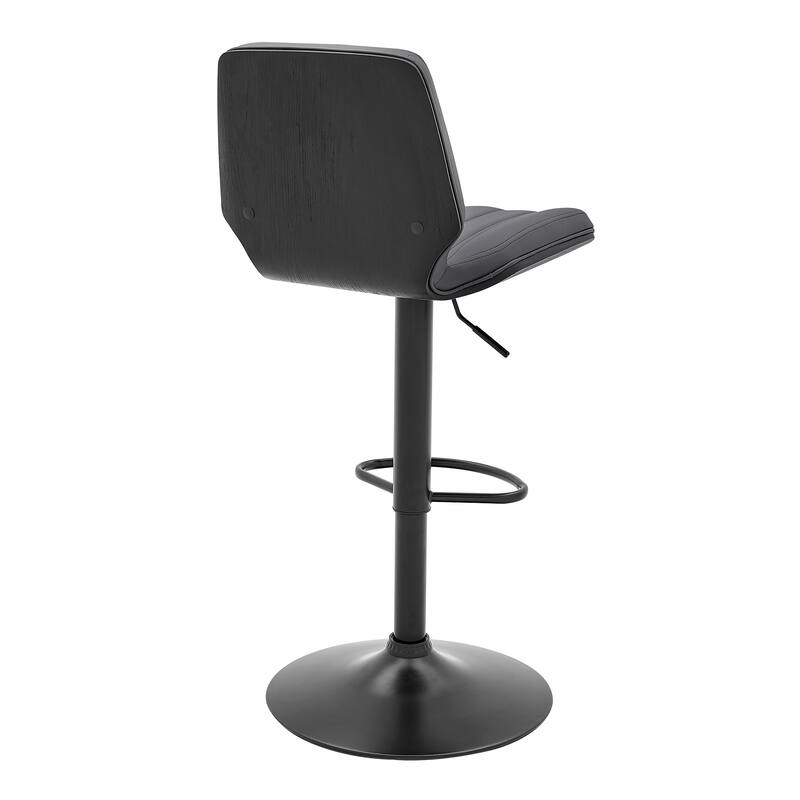 Sabine Black or Walnut Wood and Faux Leather Adjustable Height Bar Stool