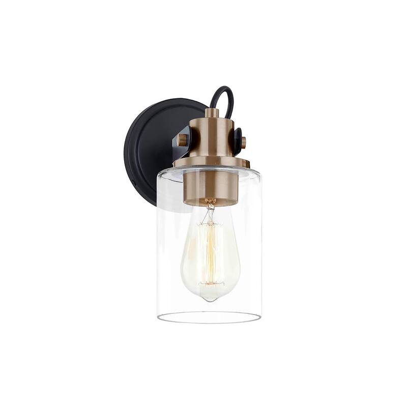 Justice Design Group Brooklyn 1-Light Wall Sconce - Clear Glass/Matte Black/Brass Accents