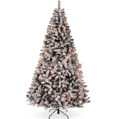 Pre-Lit Black Flocked Artificial Pine Christmas Tree w/ White Lights