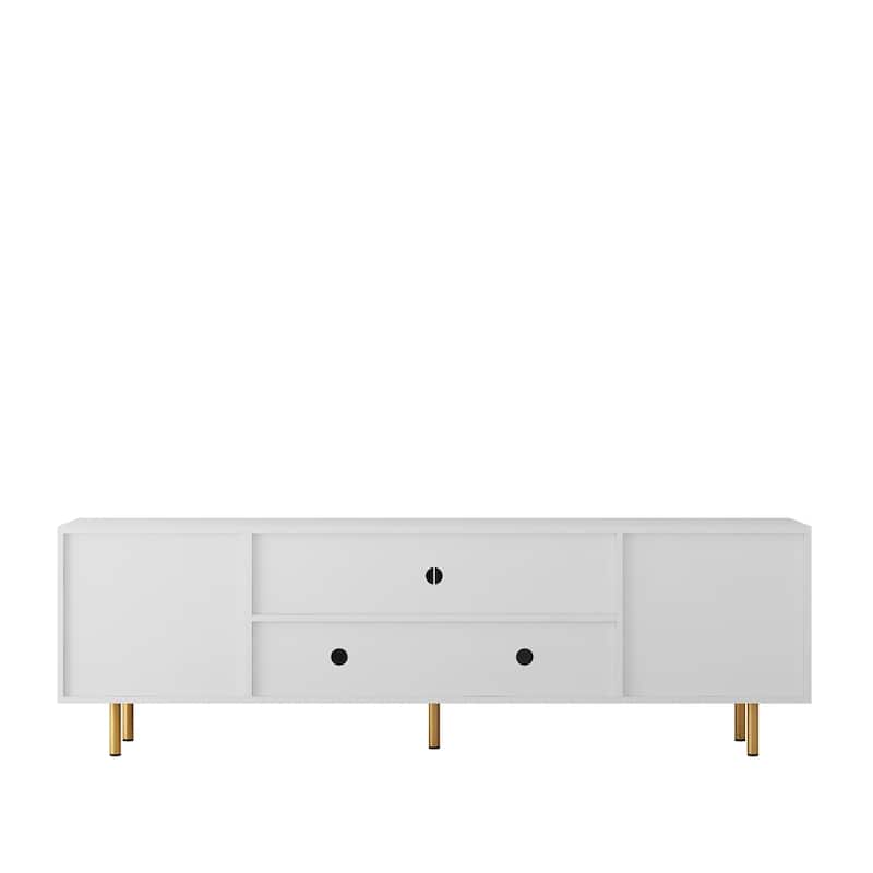 Modern Wood TV Stand with Power Outlet and Doors
