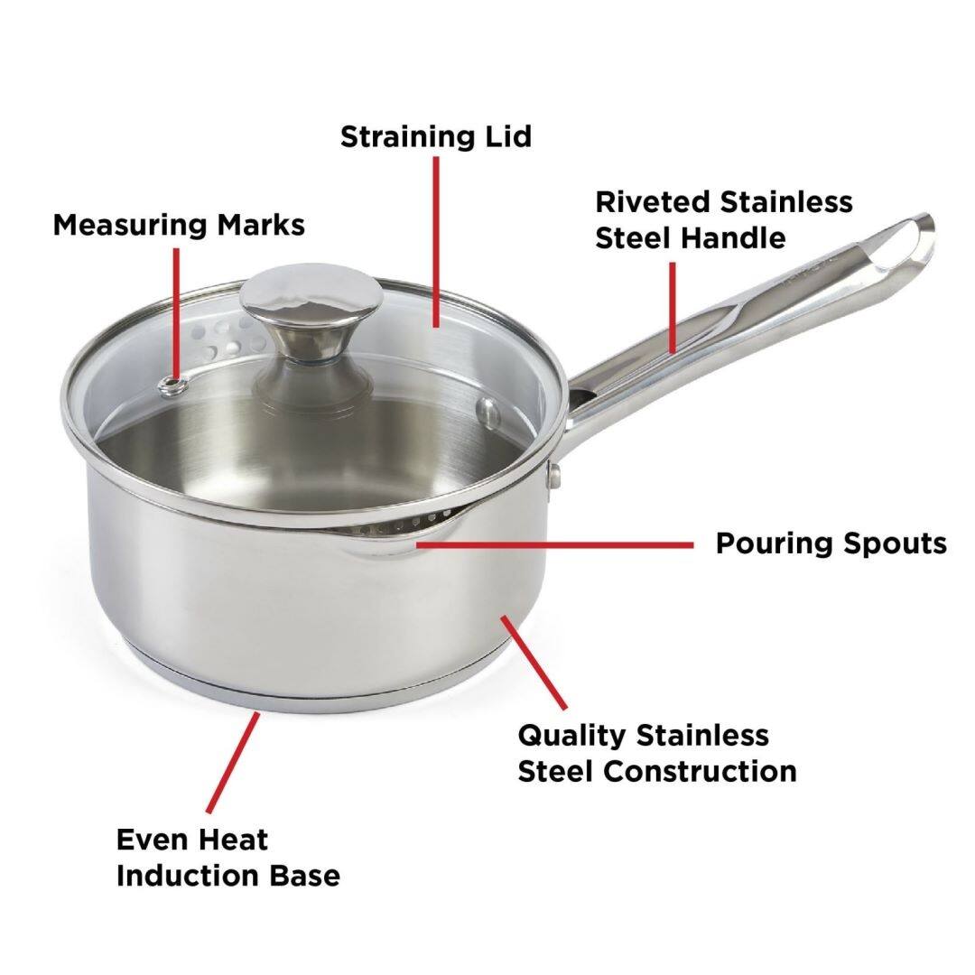 Strain Stainless Steel Cookware, Saucepan with Lid, 1.5 Quart Bed