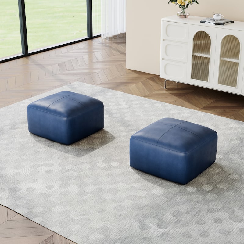 22"/ 35"/ 43" W Rectangular Modern Genuine Leather Ottoman Set of 2