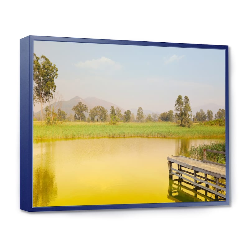 Designart "Wetland of Nam Sang Wai Yellow" Large Seascape Art Framed Canvas Print - 32 in. wide x 16 in. high - Blue