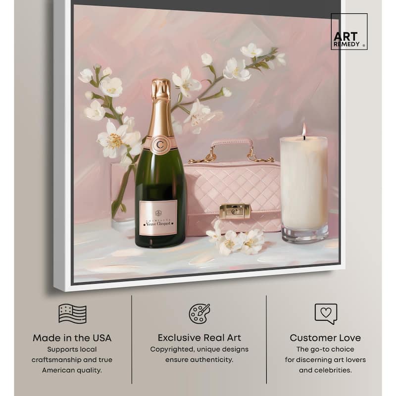 Pink Purse Champagne and Candle Canvas by Art Remedy