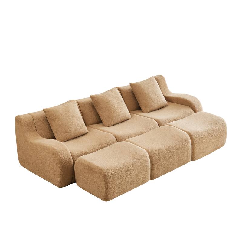 Anmytek Modern Plush 3-Seat Chaise Sofa - High-Quality Teddy Fabric, 32D High Density Sponge, No Assembly