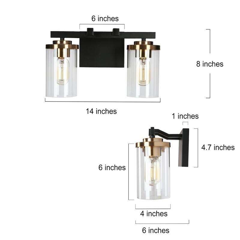 Modern 2/3/4-Light Black Gold Bathroom Vanity Lights with Cylinder Glass