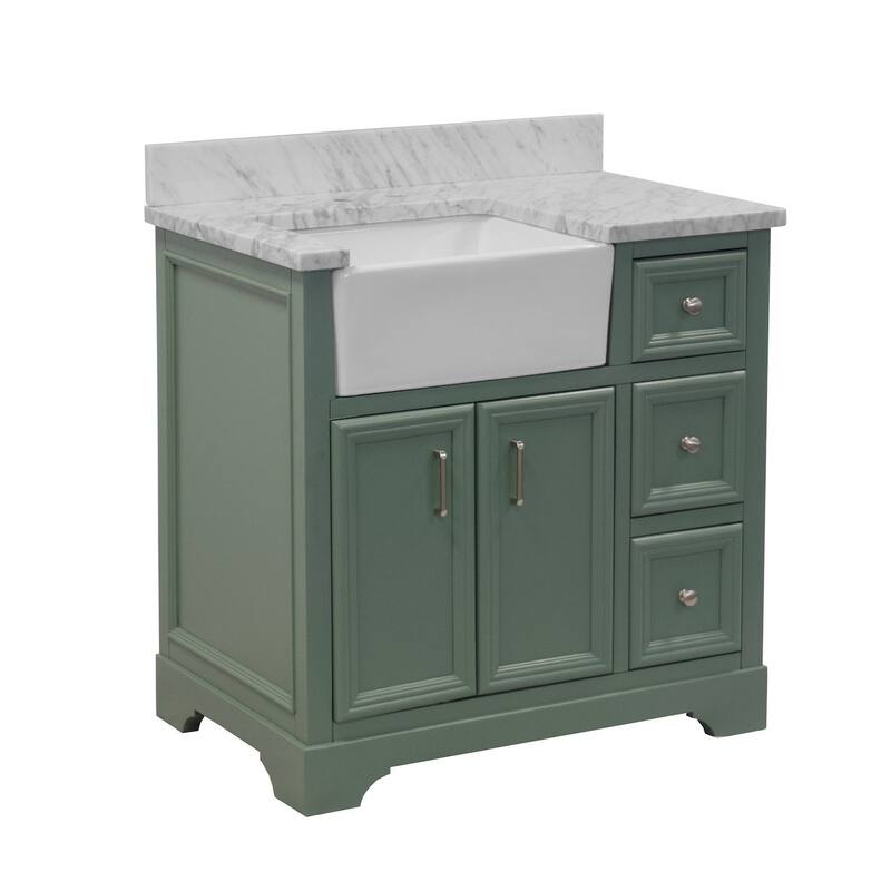 KitchenBathCollection Zelda 36" Farmhouse Bathroom Vanity with Carrara Marble Top