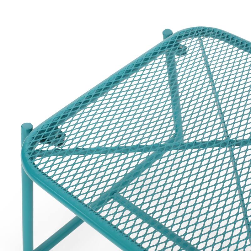 Roomfitters Kincaid Outdoor Metal Mesh Side Table with Rounded Edges, Modern Iron Patio Accent Table, Teal