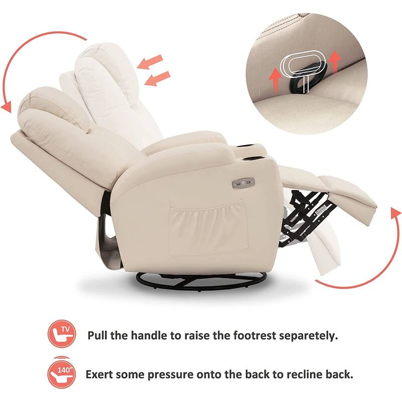 MCombo Manual Swivel Glider Rocker Recliner Chair with Massage and Heat, Faux Leather 8031