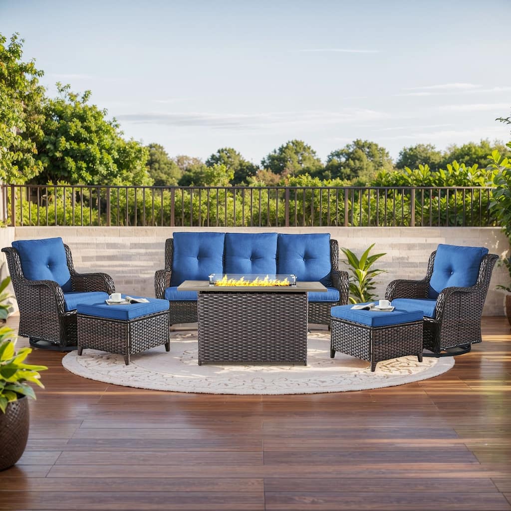 Fire Pit Table with Glider Chairs Sofa Chairs Brown-Blue - Brown