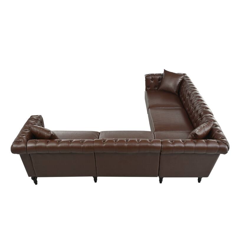 Sectional Sofa Couch for Living Room, L Shaped Reversible Modern Chesterfield Sofa with Rolled Arms and Nailhead