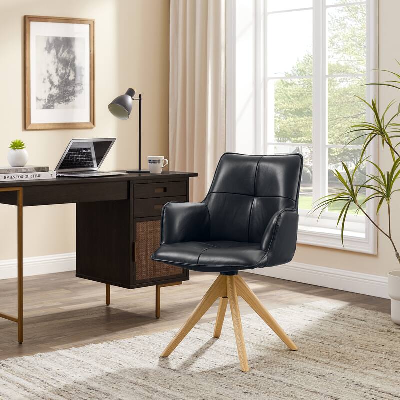 Art Leon Genuine Leather Home Office Swivel Chair - Dark Blue