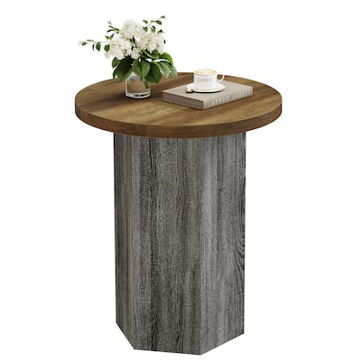 Round End Table Side Table with Pedestal for Sofa Couch Living Room