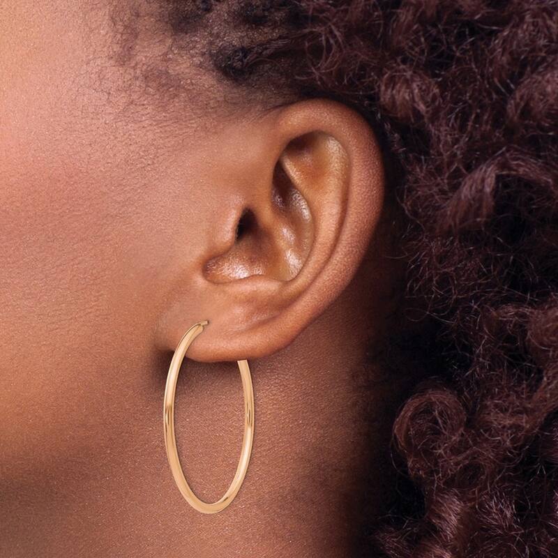 Curata 14k Rose Gold Polished Endless 2mm Hoop Earrings - 39.25x39.75mm Wide 2mm Thick