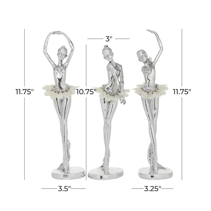Polystone Dancer Sculpture with Capiz Inlay - Set of 3 Silver - Roche River Decor