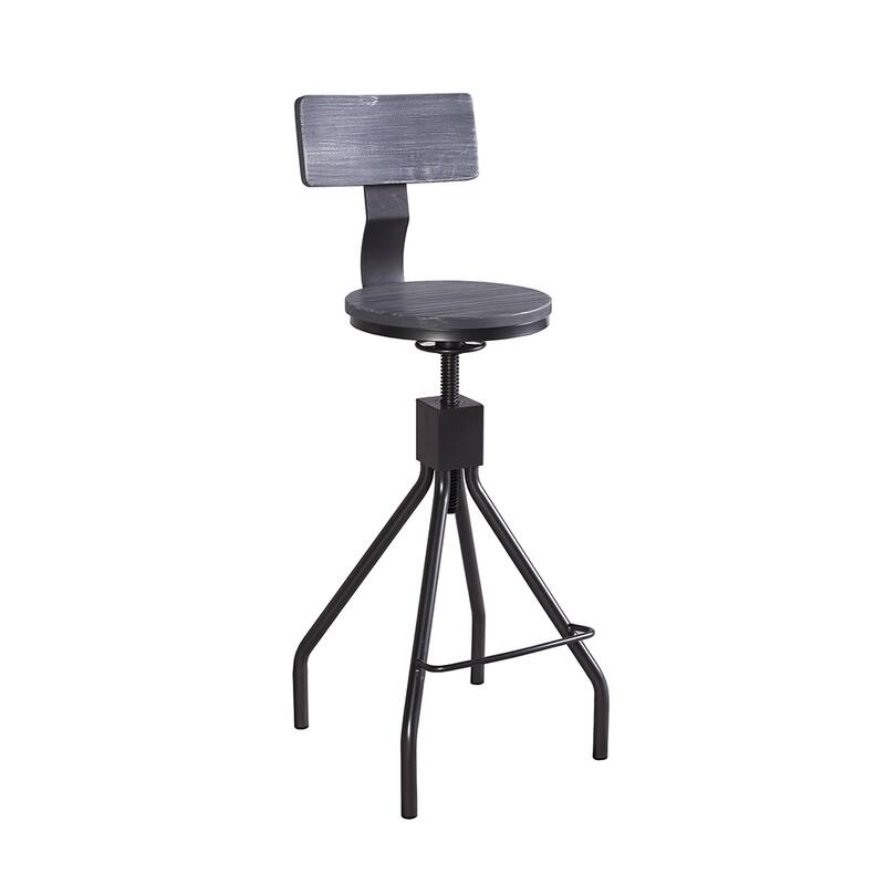 Weathered Wood Swiveling Bar Stool Adjustable Height Black Metal Base