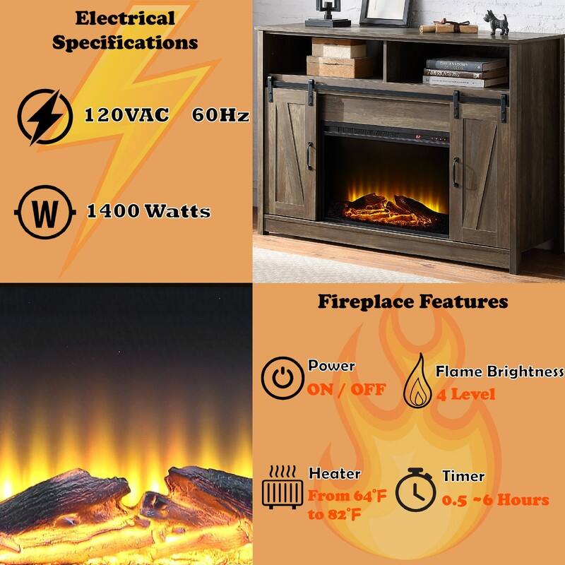 58-60" Fireplace TV Stand for 55-65" TVs w/ 18-23" Insert Farmhouse/Modern/Rustic Barn/Glass Doors Espresso/Grey/Brown/White Oak