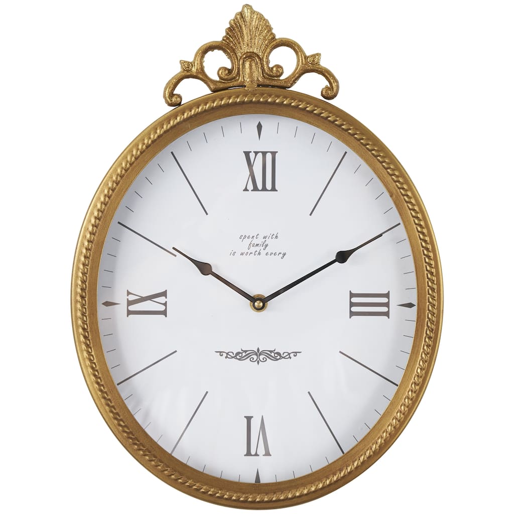 Metal Antique Inspired Decorative Wall Clock with Scrolled Finial - Gold - Roche River Decor