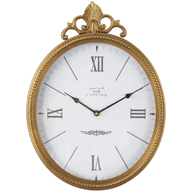Metal Antique Inspired Decorative Wall Clock with Scrolled Finial - Gold - Roche River Decor - Gold