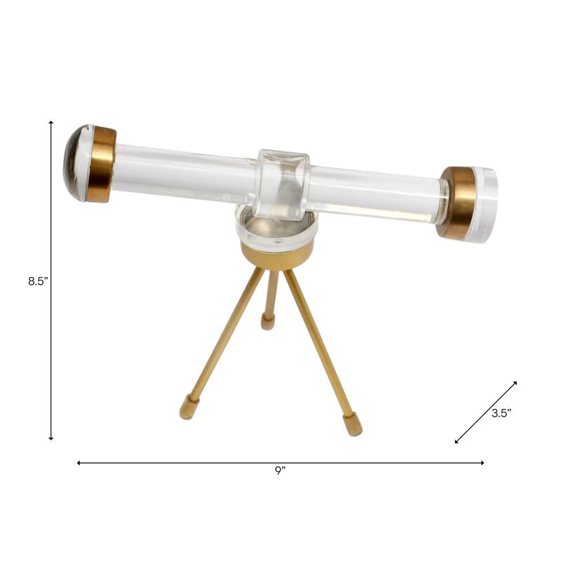 Acrylic And Brass Decorative Object Telescope Sculpture - 9" Gold - 9" x 3.5" x 8.5"