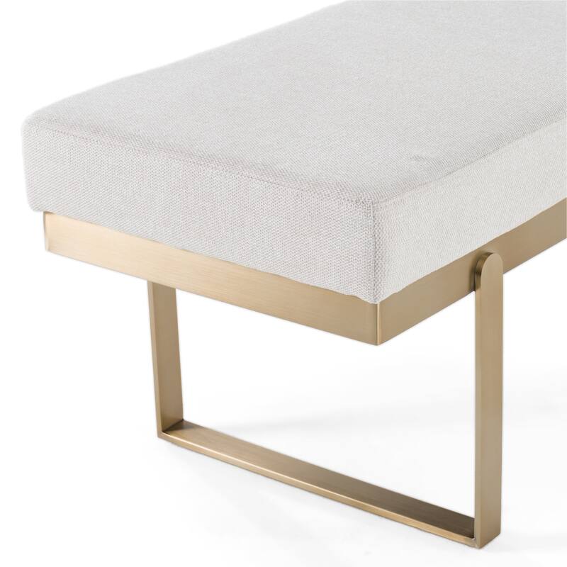 Modrest Tatum Modern Off-White Fabric & Brass Dining Bench