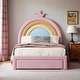 preview thumbnail 1 of 23, Full Size Velvet Platform Bed with Colorful Rainbow Headboard and 2 Storage Drawers, Upholstered Princess-Style Frame Pink - Twin