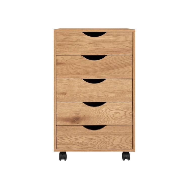 5 Drawers Chest, Wood Storage Dresser with Wheels, Craft Storage Organizer and Storage Drawer Office Drawer Unit