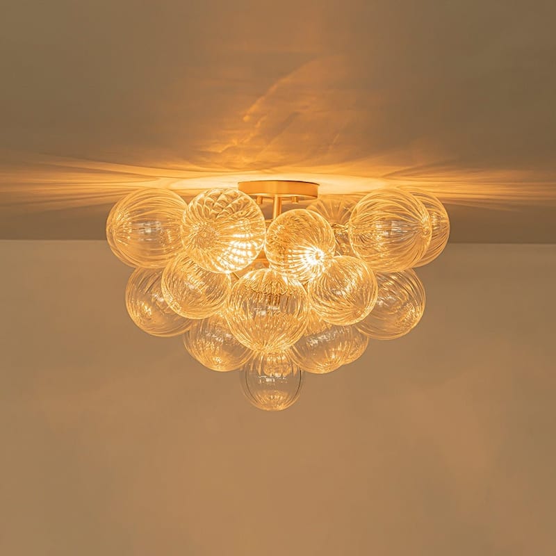 Glam 2-Light Striped Glass Cluster Bubble Living Room Flush Mount - 19.7 in