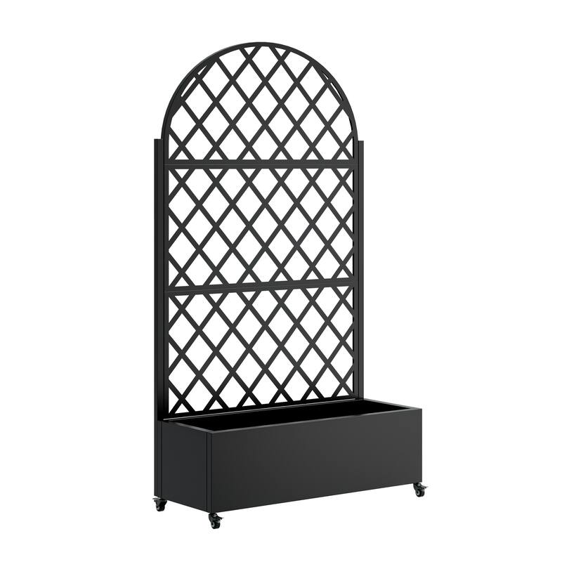 Round Metal Planter Box with Trellis Raised Garden Bed with 4 wheelsTrellis & Privacy Screen for Climbing Plants, Vines