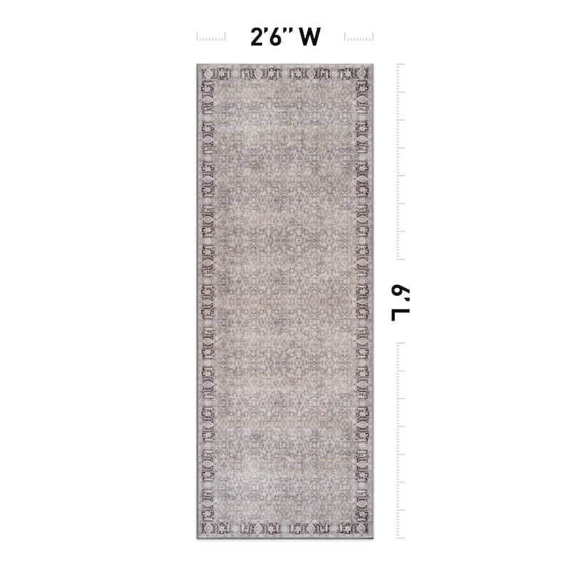 Beige Vintage Washable Rug - Low Pile, Subtle Pattern for Neutral Spaces