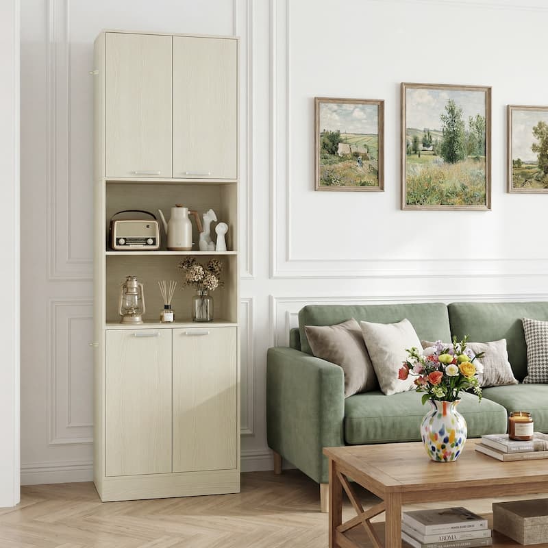 Costway 75" Tall Bathroom Storage Cabinet with 4 Doors & 2 Open - See Details