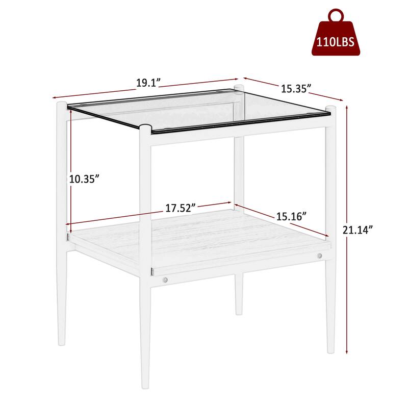 Set of 2 Rectangle End Table Tempered Glass Tabletop with MDF layer