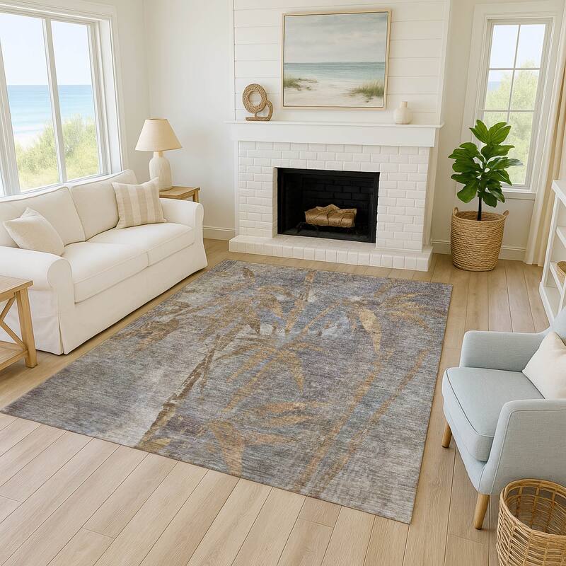 Machine Washable Indoor/ Outdoor Modern Floral Chantille Rug