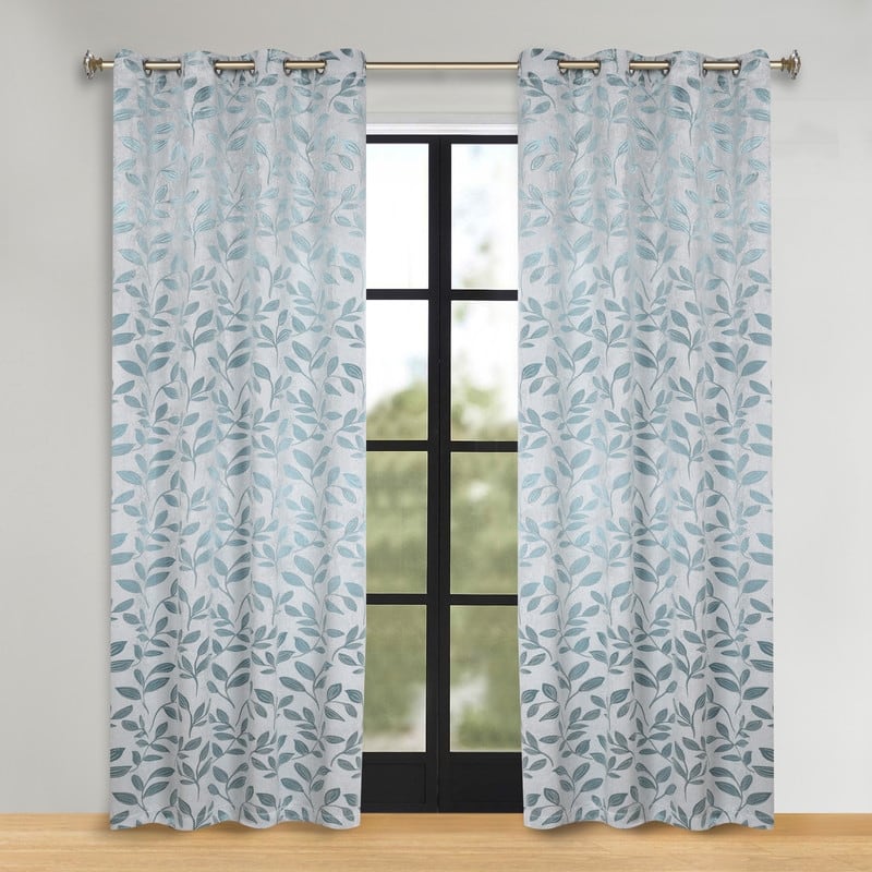 Superior Modern Bohemian Leaves Room Darkening Curtains with Grommets