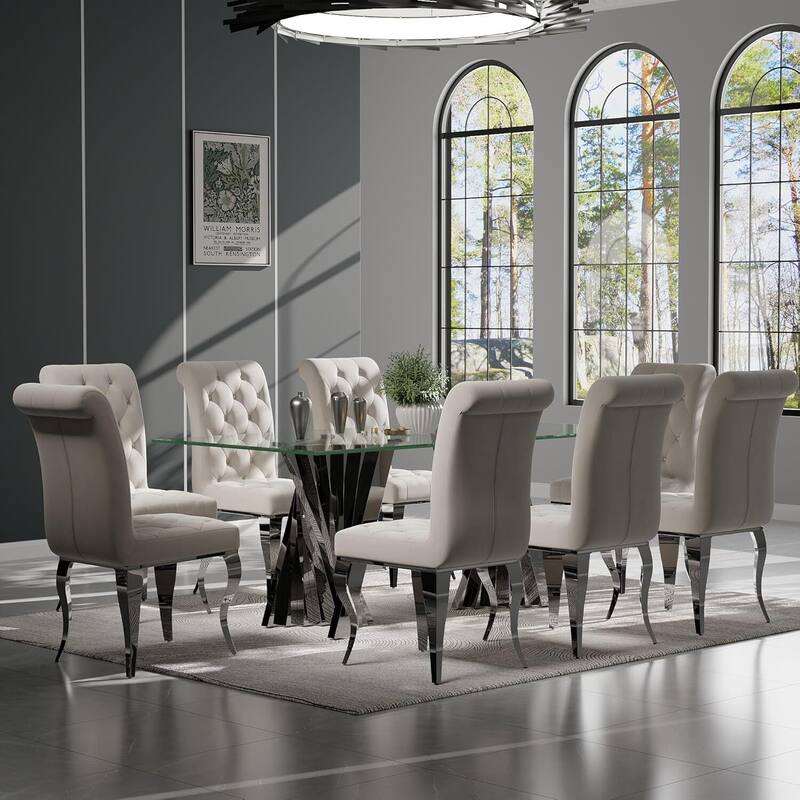 78 inch and 94 inch Glass Dinner Table Falcone Kitchen and Dining Table