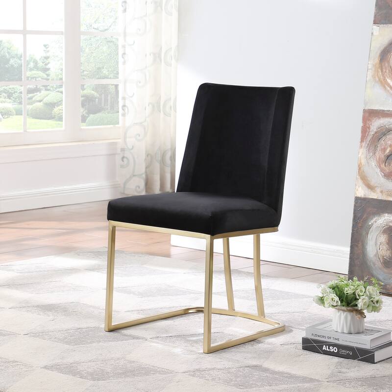 Modern Dining Chairs Set of 2, Upholstered Dining Table Chair, Velvet Accent Chair, Reception Chair with Metal Legs, Black