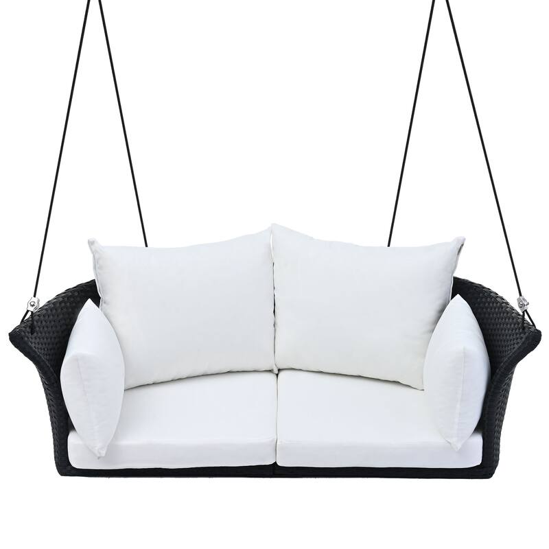 51.9" 2-Person Hanging Seat, Rattan Woven Swing Chair, Porch Swing With Ropes